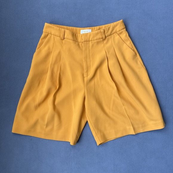 Anthropologie Pants - Maeve Anthropologie Pleated Shorts Womens 6 Yellow Avery High Waist Pockets